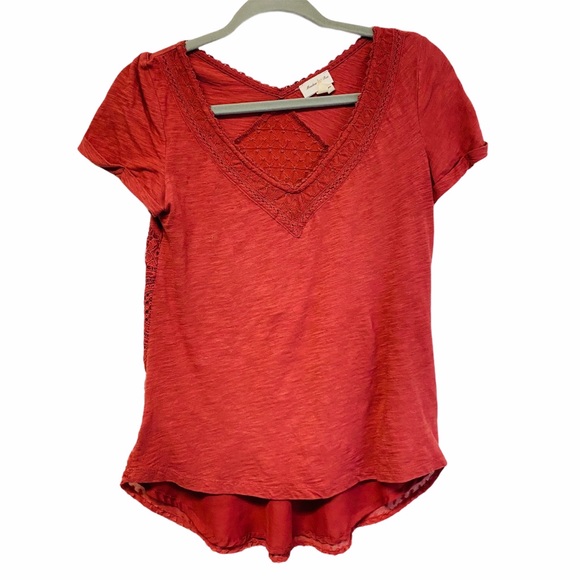 Anthro Meadow Rue Lace Patch Work T Shirt Blouse - Picture 1 of 13